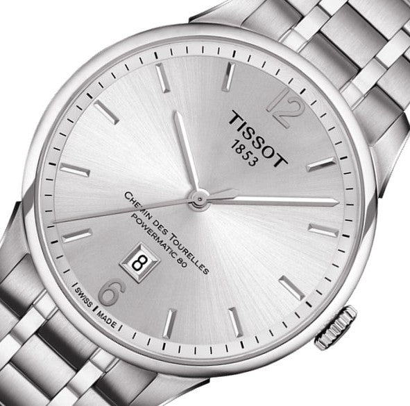Tissot Chemin Des Tourelles Powermatic 80 Silver Dial Silver Steel Strap Watch For Men - T099.407.11.037.00