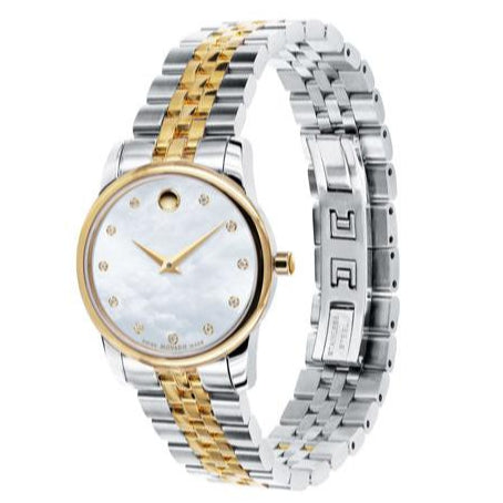 Movado Museum Classic Diamonds Mother of Pearl Dial Two Tone Steel Strap Watch For Women - 0606613