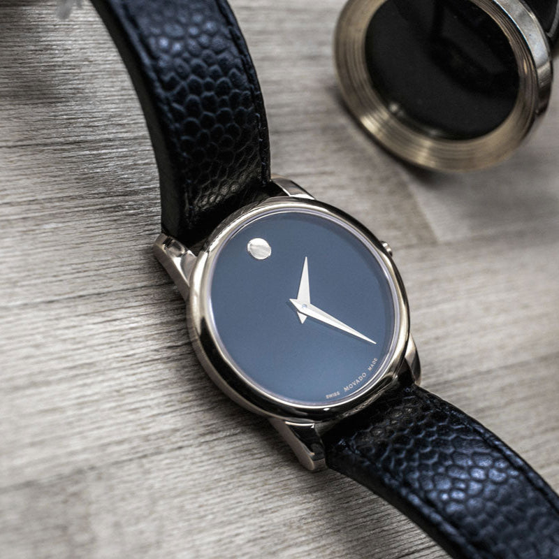 Movado Museum Classic Black Dial Black Leather Strap Watch For Women - 0607016