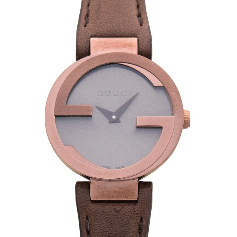 Gucci G Interlocking Brown Dial Brown Leather Strap Watch For Women - YA133504