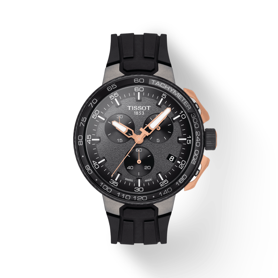 Tissot T Race Cycling Chronograph Black Dial Black Rubber Strap Watch For Men - T111.417.37.441.07