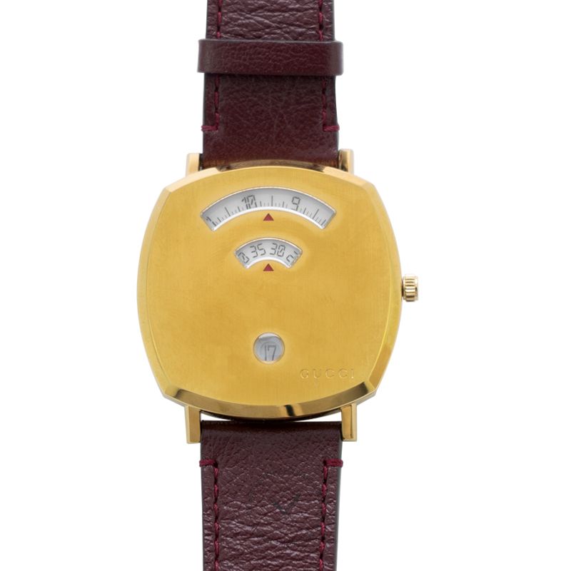 Gucci Grip Yellow Gold Dial Maroon Leather Strap Unisex Watch - YA157411