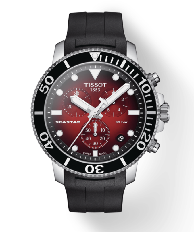 Tissot Seastar 1000 Chronograph Red Dial Black Rubber Strap Watch For Men - T120.417.17.421.00