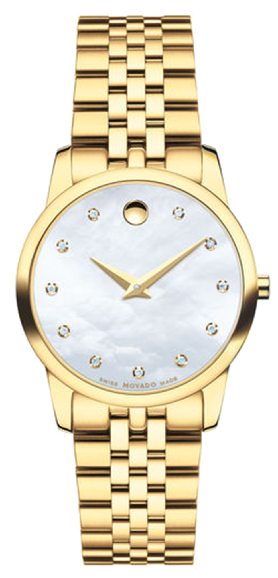 Movado Museum Classic Diamonds Mother of Pearl Dial Gold Steel Strap Watch For Women - 0606998