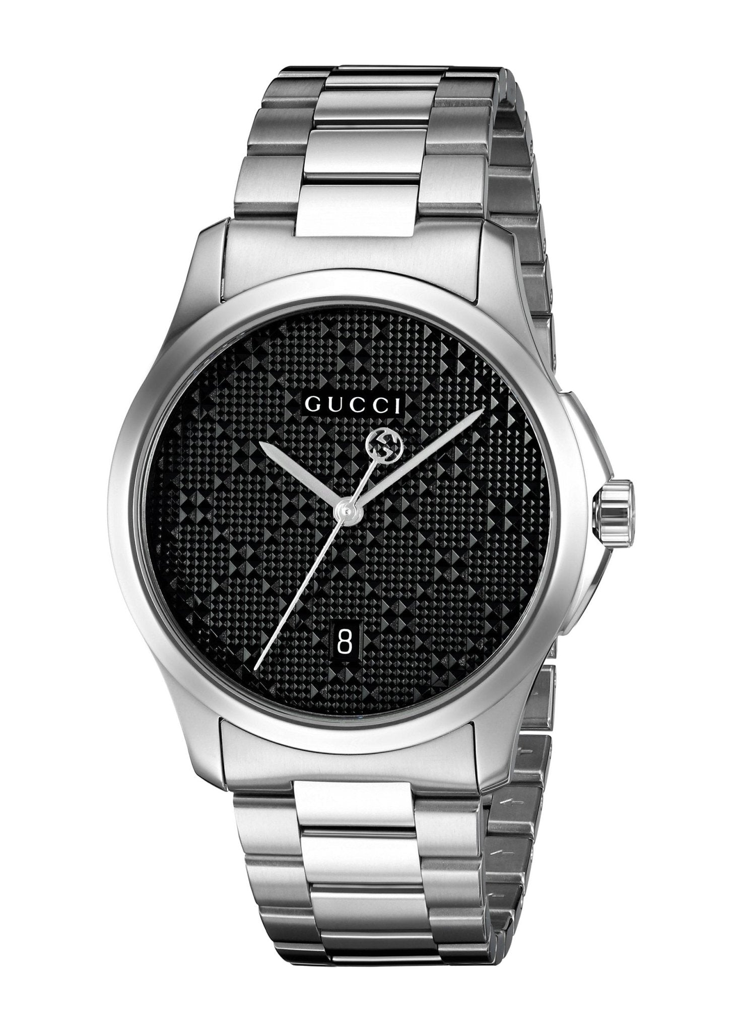Gucci G Timeless Black Dial Silver Steel Strap Watch For Men - YA126522