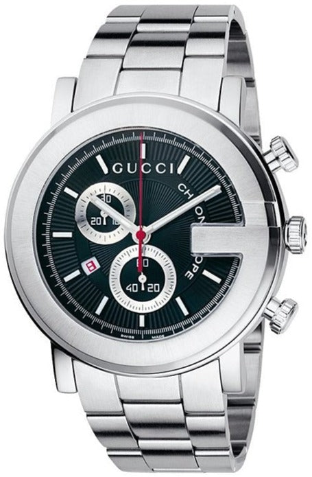 Gucci G Chrono Black Dial Silver Steel Strap Watch For Men - YA101309