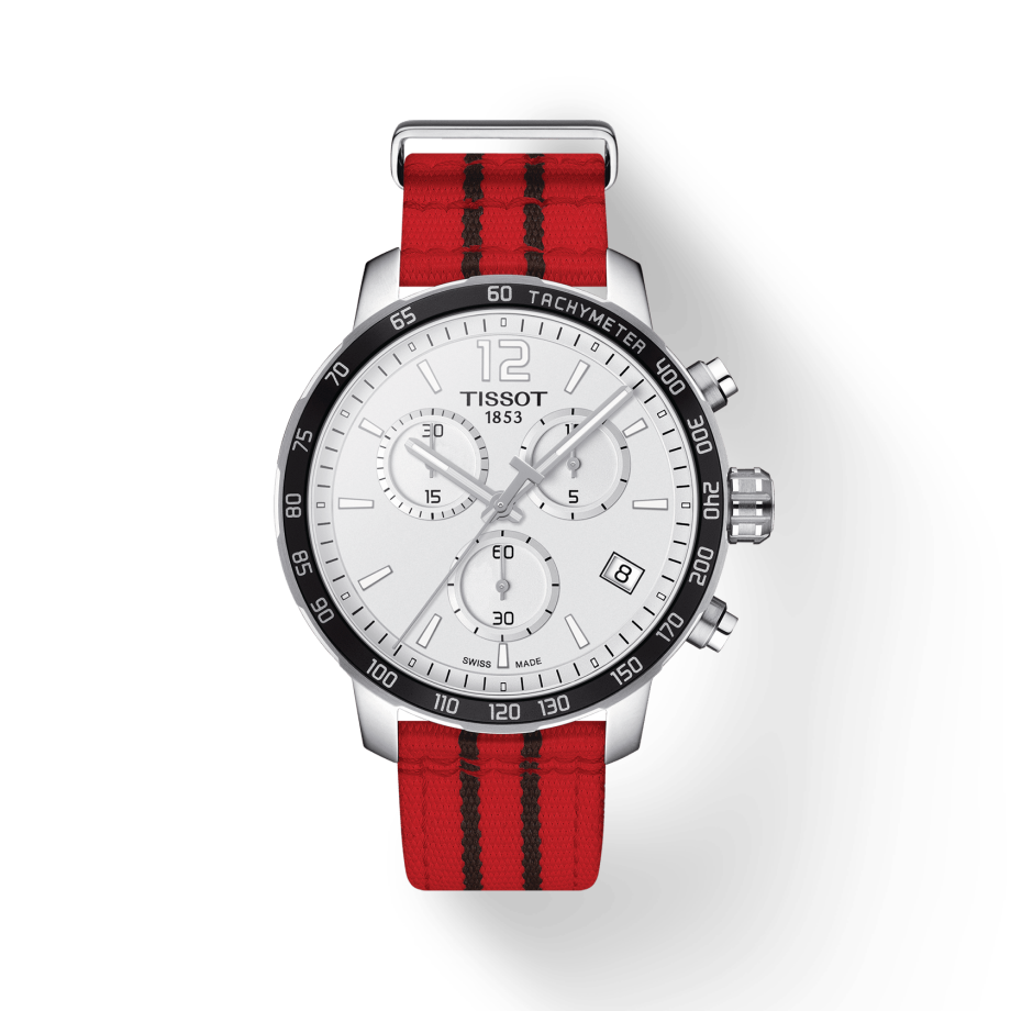 Tissot Quickster Chronograph NBA Chicago Bulls White Dial Red NATO Strap Watch For Men - T095.417.17.037.04