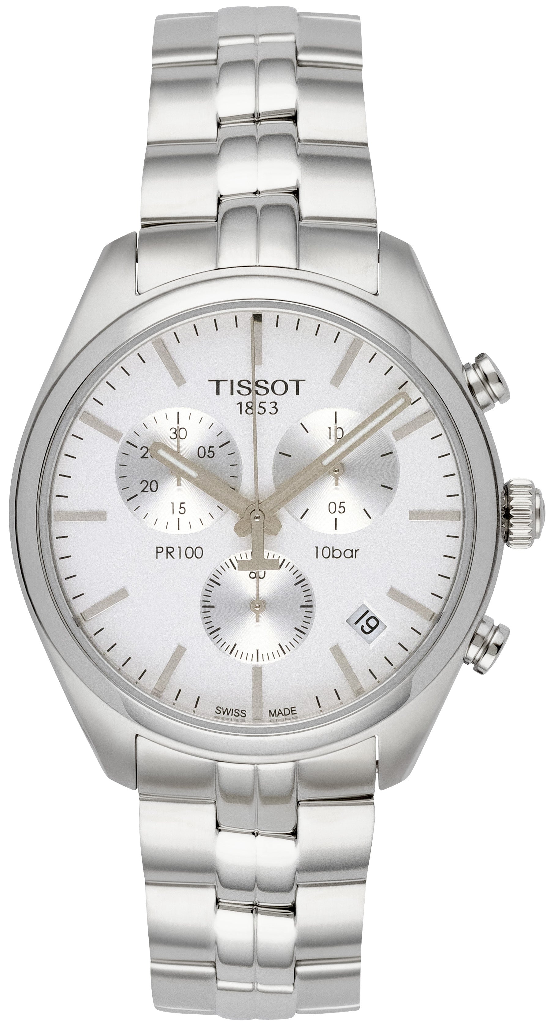Tissot T Classic PR 100 Chronograph Silver Dial Silver Steel Strap Watch For Men - T101.417.11.031.00