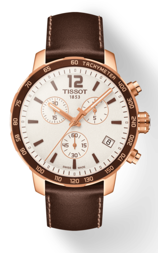 Tissot Quickster Chronograph White Dial Brown Leather Strap Watch For Men - T095.417.36.037.02