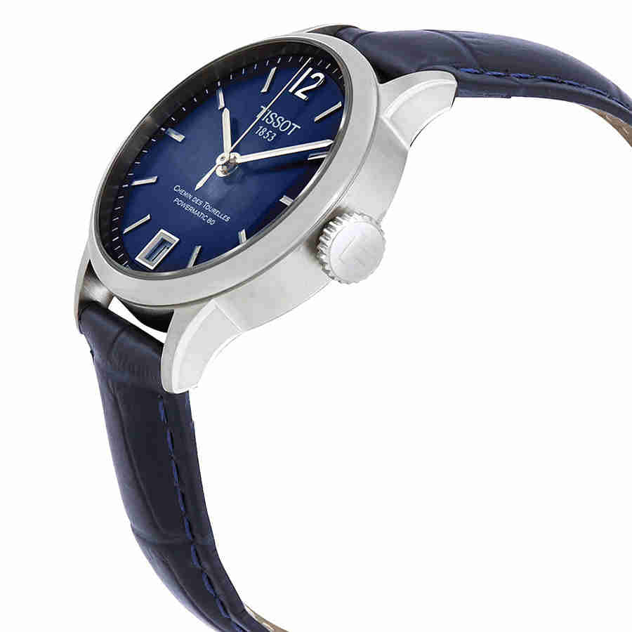Tissot Chemin Des Tourelles Powermatic 80 Lady Blue Dial Blue Leather Strap Watch For Women - T099.207.16.047.00
