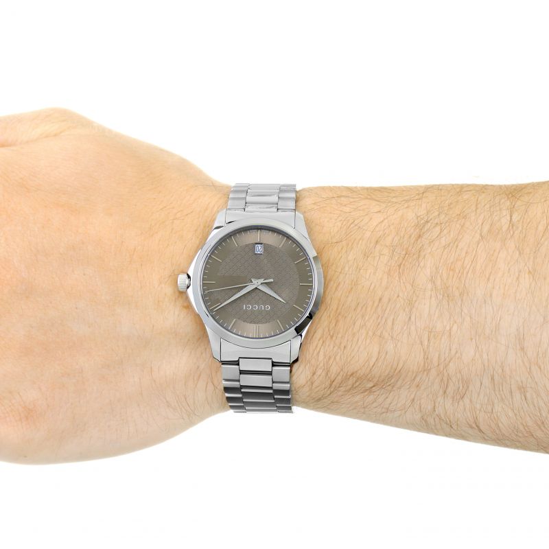 Gucci G Timeless Brown Dial Silver Steel Strap Watch For Men - YA126445