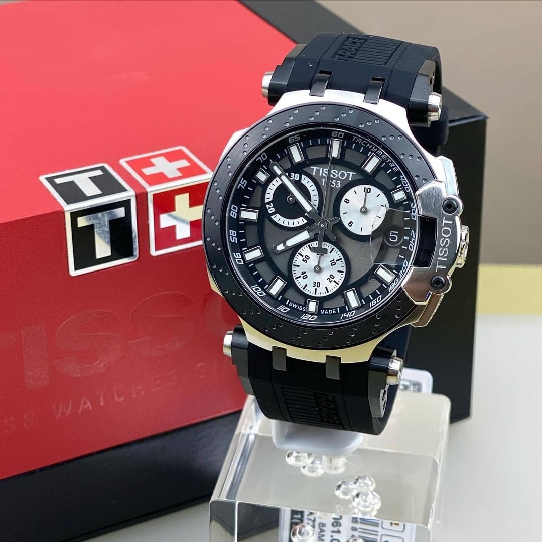 Tissot T Race Chronograph Anthracite Black Dial Black Silicone Strap Watch For Men - T115.417.27.061.00