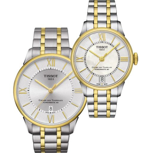 Tissot Chemin Des Tourelles Powermatic 80 Lady Mother of Pearl White Dial Two Tone Steel Strap Watch For Women - T099.207.22.118.00