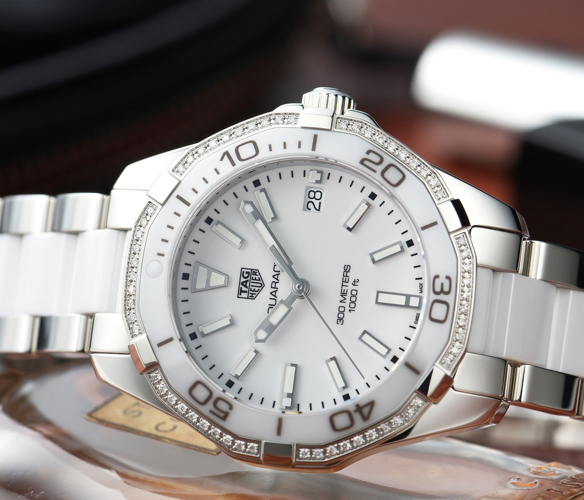 Tag Heuer Aquaracer Diamonds White Dial Two Tone Steel Strap Watch for Women - WAY131H.BA0914