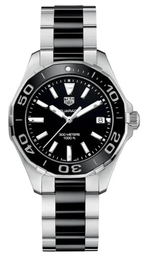 Tag Heuer Aquaracer Quartz Black Dial Two Tone Steel Strap Watch for Men - WAY131A.BA0913