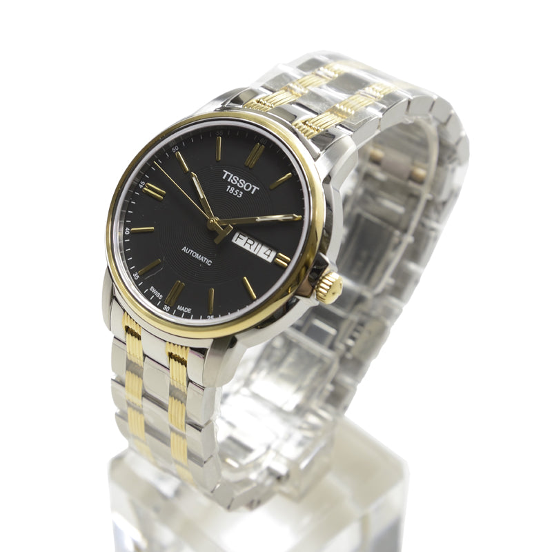 Tissot Automatics III Day Date Black Dial Two Tone Steel Strap Watch For Men - T065.430.22.051.00