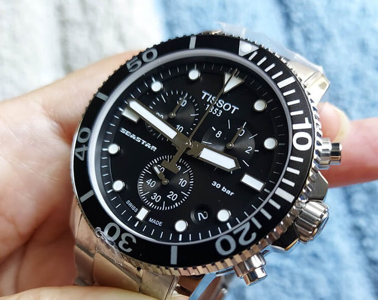 Tissot Seastar 1000 Chronograph Black Dial Silver Steel Strap Watch For Men - T120.417.11.051.00