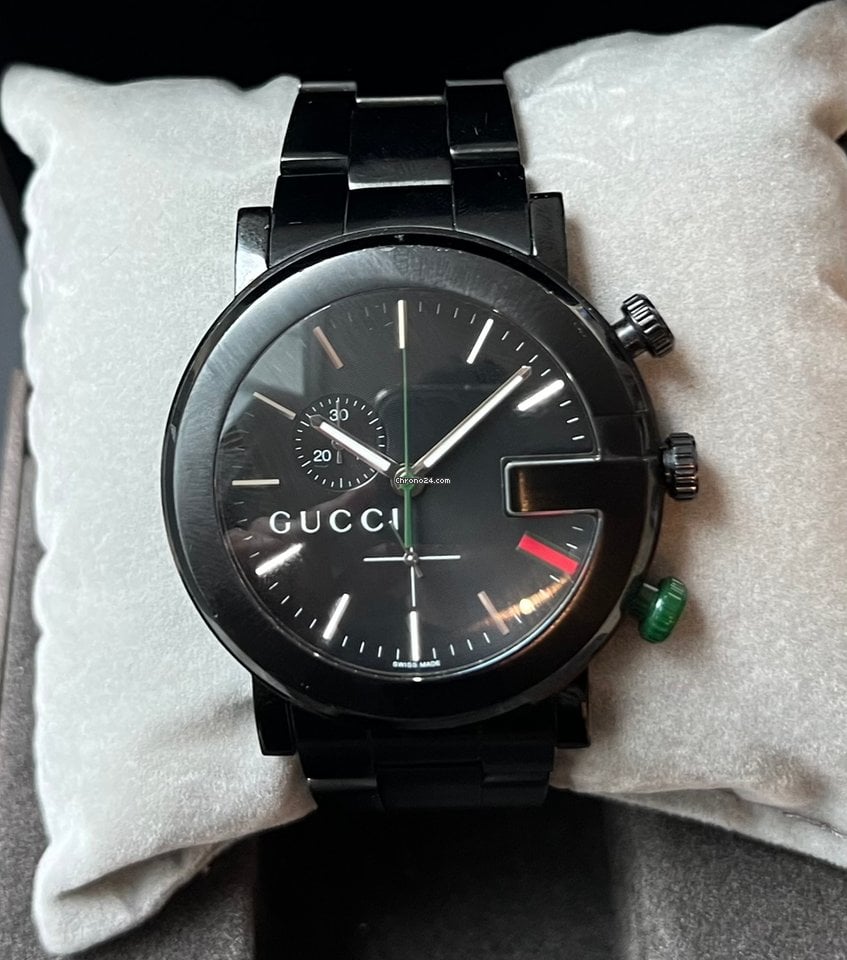Gucci G Chrono Black Dial Black Steel Strap Watch For Men - YA101331