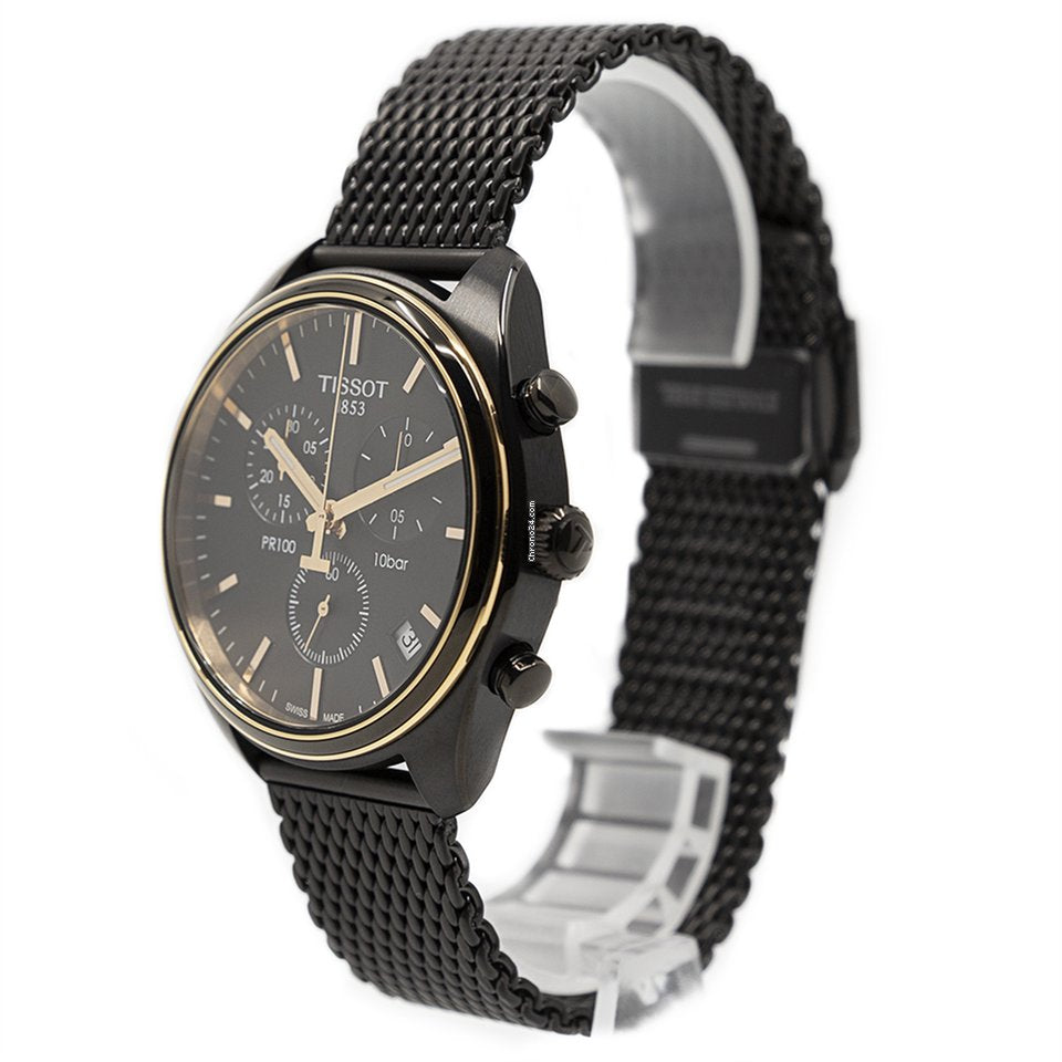 Tissot T Classic PR 100 Chronograph Anthracite Black Dial Black Mesh Bracelet Watch For Men - T101.417.23.061.00