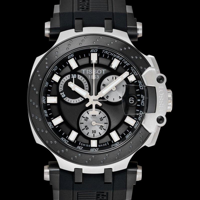 Tissot T Race Chronograph Anthracite Black Dial Black Silicone Strap Watch For Men - T115.417.27.061.00