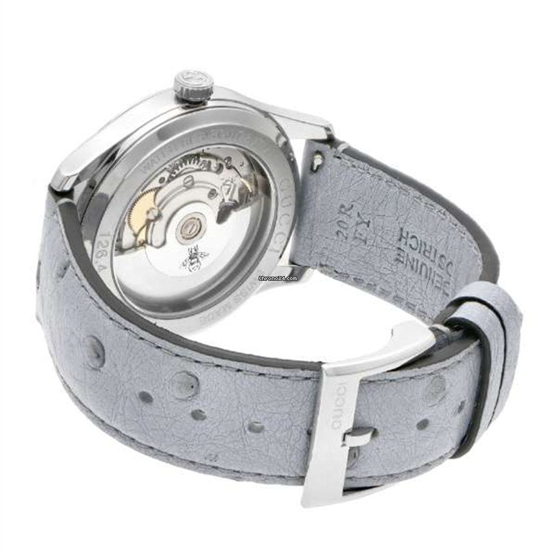 Gucci G Timeless Automatic Mother of Pearl Dial Blue Leather Strap Watch For Women - YA1264113