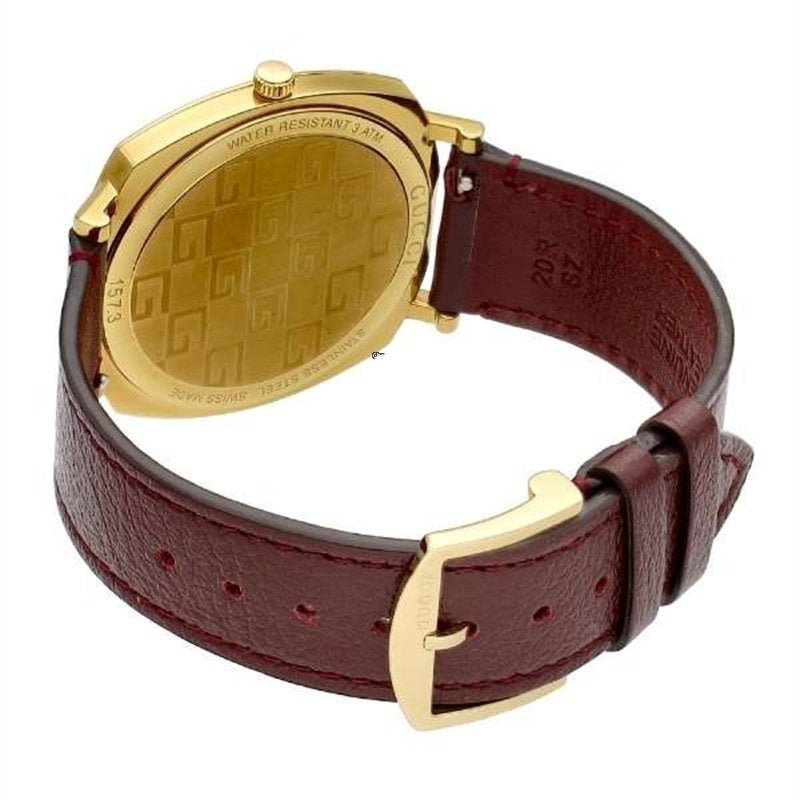 Gucci Grip Yellow Gold Dial Maroon Leather Strap Unisex Watch - YA157411