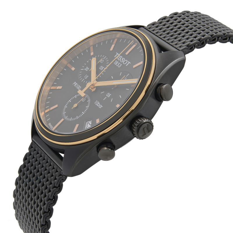 Tissot T Classic PR 100 Chronograph Anthracite Black Dial Black Mesh Bracelet Watch For Men - T101.417.23.061.00