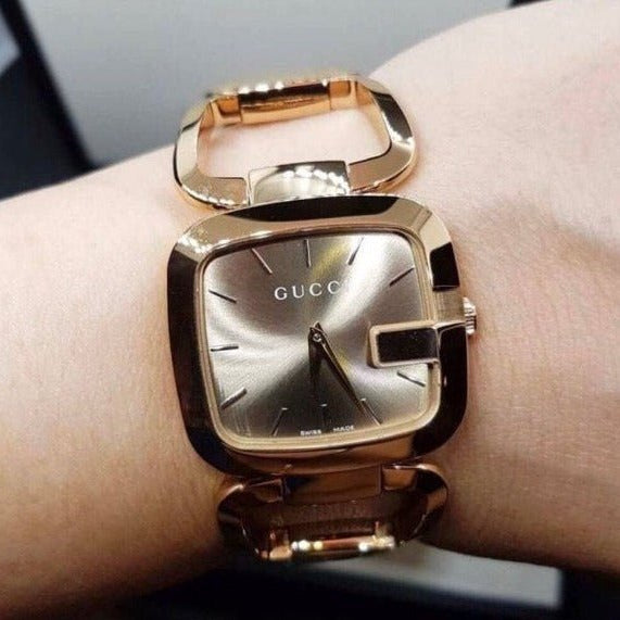 Gucci G Gucci Sunbrushed Brown Dial Rose Gold Steel Strap Watch For Women - YA125511