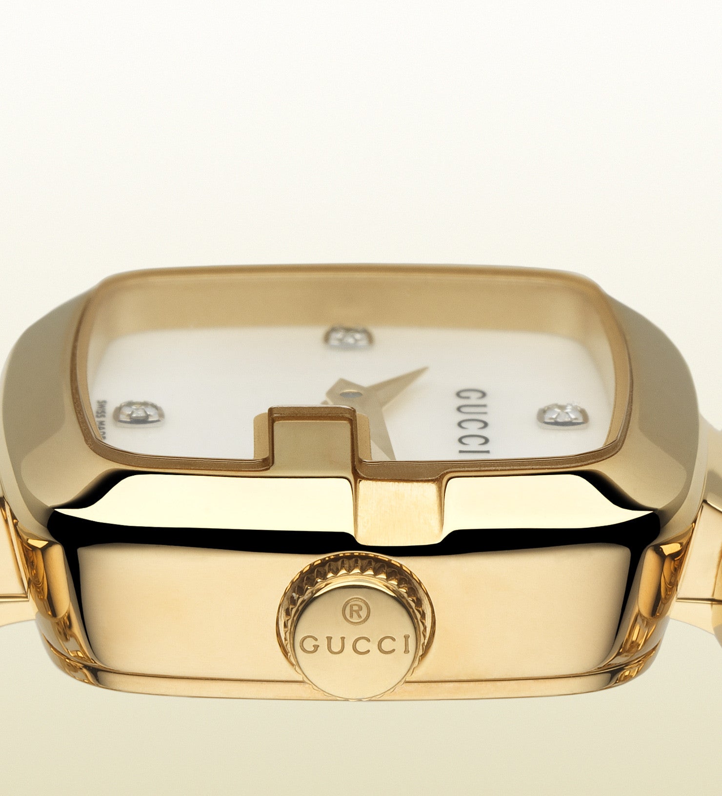 Gucci G Gucci Diamonds Mother of Pearl Dial Yellow Gold Steel Strap Watch For Women - YA125513