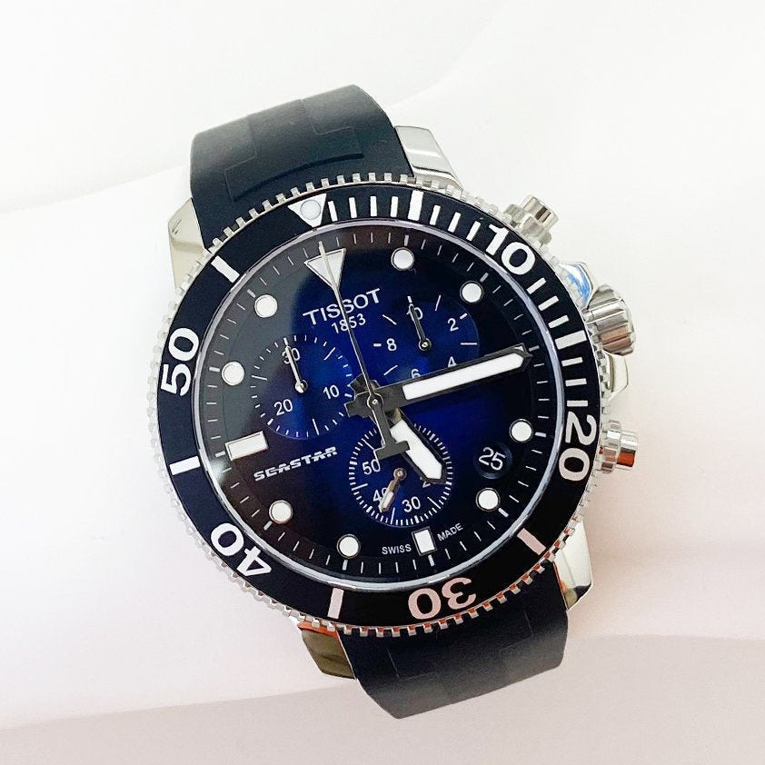 Tissot Seastar 1000 Chronograph Blue Dial Black Rubber Strap Watch For Men - T120.417.17.041.00