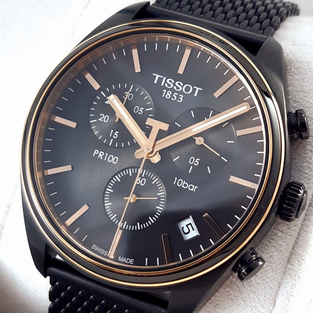 Tissot T Classic PR 100 Chronograph Anthracite Black Dial Black Mesh Bracelet Watch For Men - T101.417.23.061.00