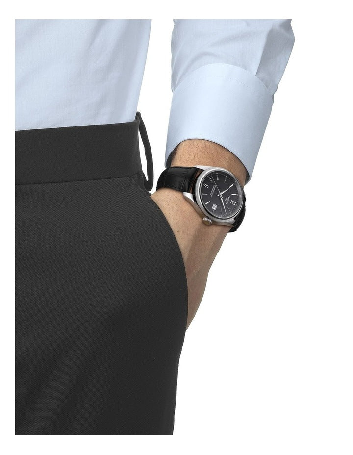 Tissot Ballade Powermatic 80 Cosc Black Dial Black Leather Strap Watch For Men - T108.408.16.057.00