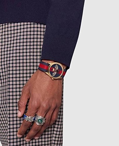 Gucci G Timeless Bee Red & Blue Dial Red Two Tone Nylon Strap Watch For Men - YA1264061