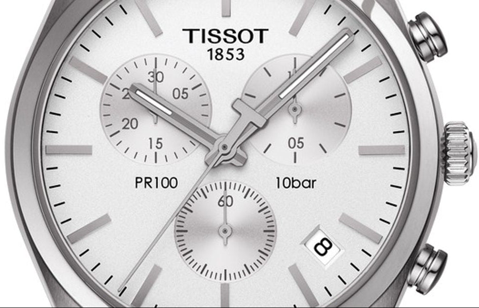 Tissot T Classic PR 100 Chronograph Silver Dial Silver Steel Strap Watch For Men - T101.417.11.031.00