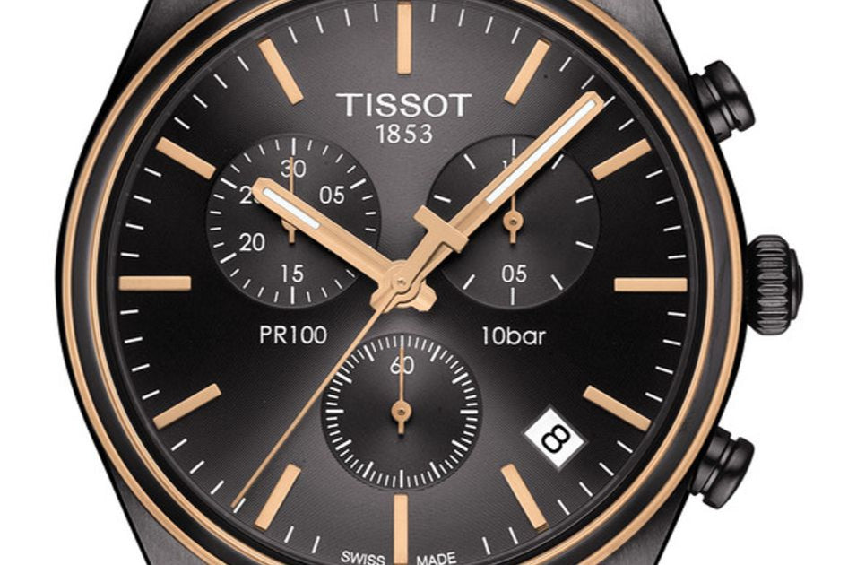 Tissot T Classic PR 100 Chronograph Anthracite Black Dial Black Mesh Bracelet Watch For Men - T101.417.23.061.00
