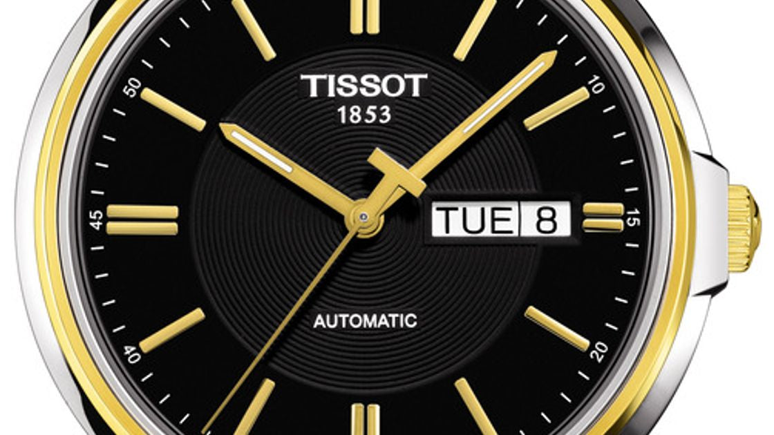 Tissot Automatics III Day Date Black Dial Two Tone Steel Strap Watch For Men - T065.430.22.051.00