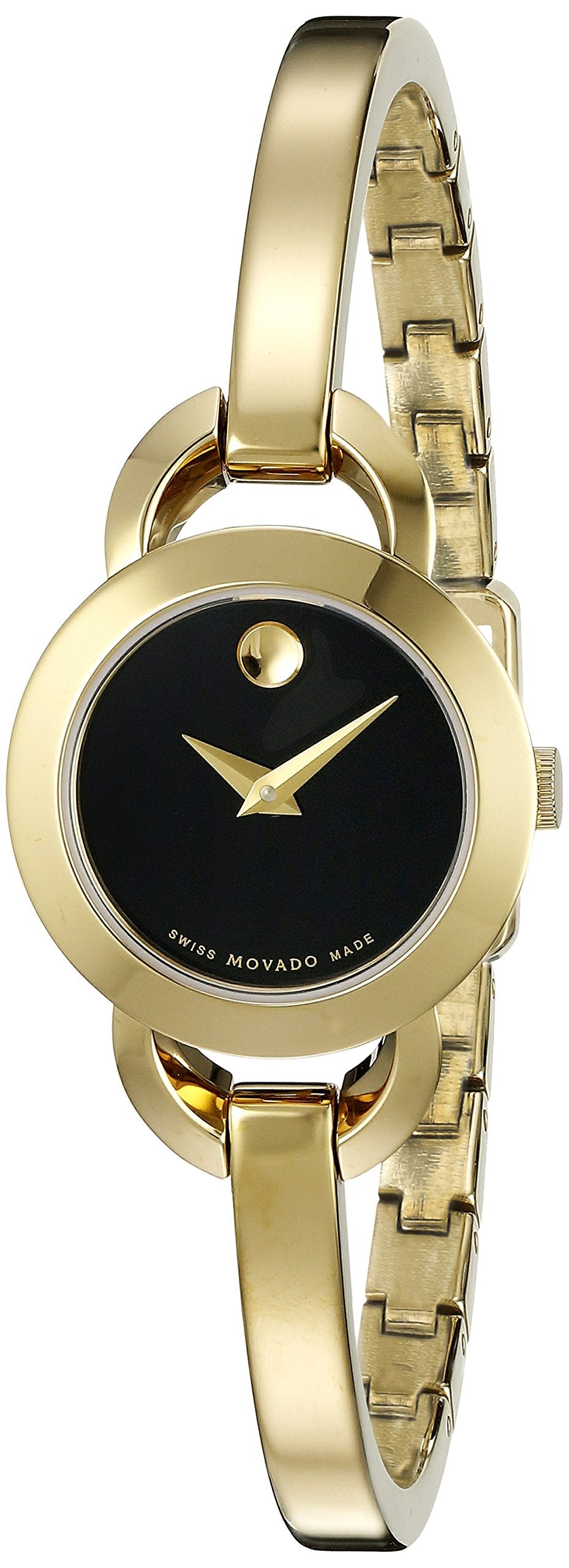 Movado Rondiro 22mm Black Dial Yellow Gold Steel Strap Watch For Women - 0606888