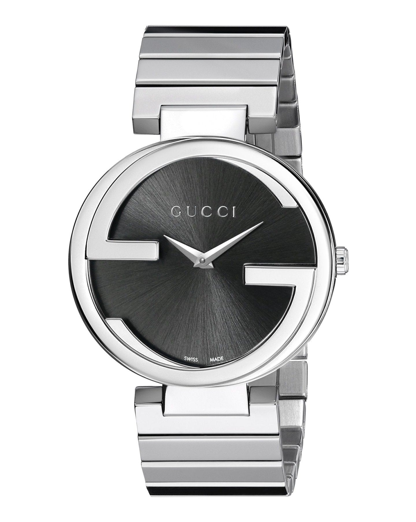 Gucci G Interlocking Black Dial Silver Steel Strap Watch For Women - YA133307