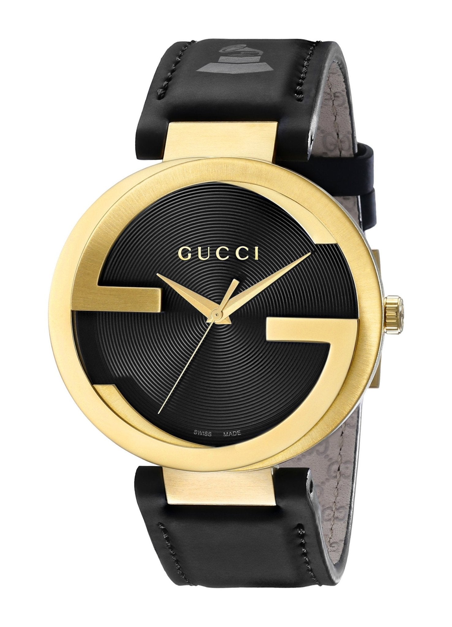 Gucci Interlocking Special Edition Grammy Black Dial Black Leather Strap Watch For Men - YA133208