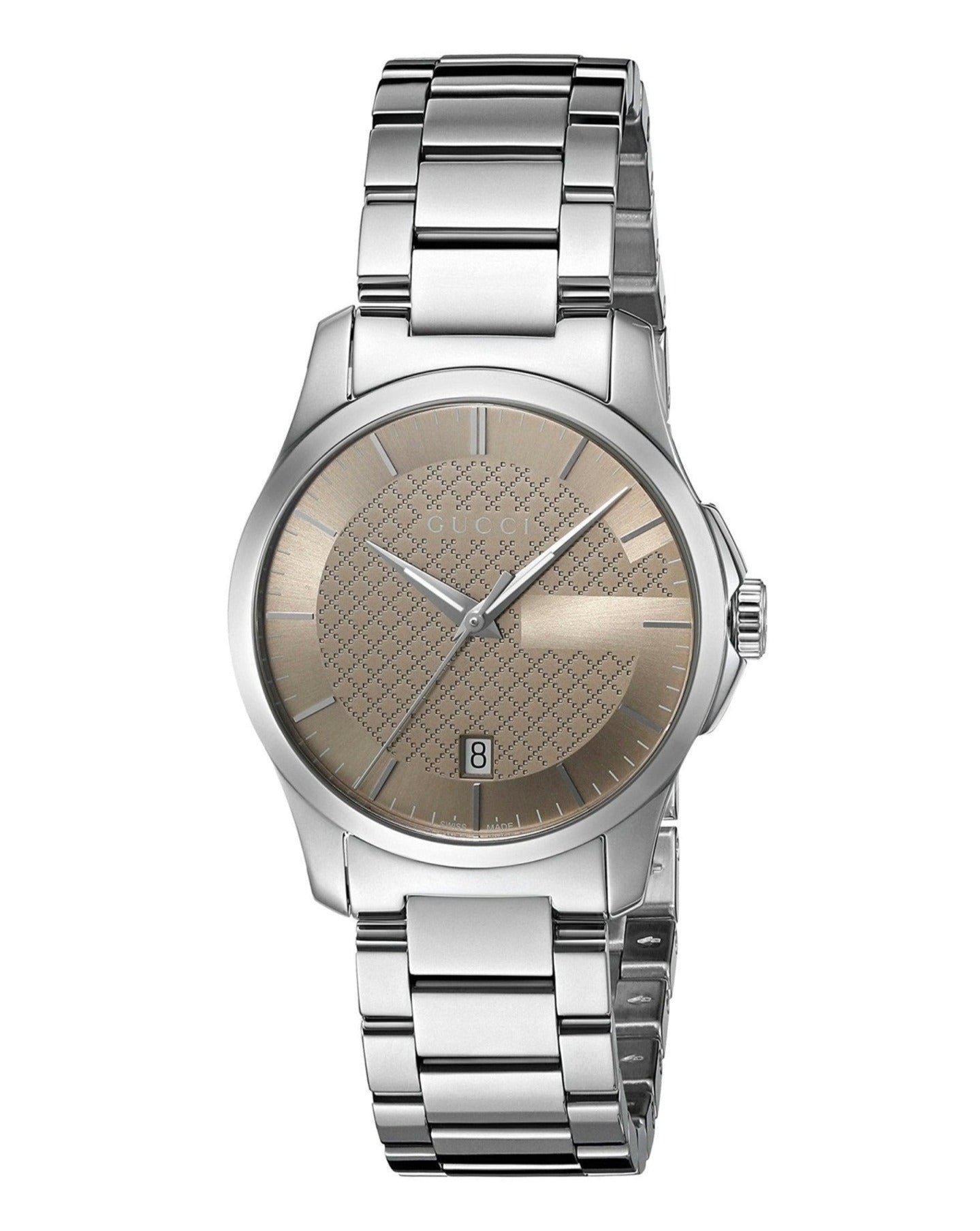 Gucci G Timeless Brown Dial Silver Steel Strap Watch For Women - YA126526