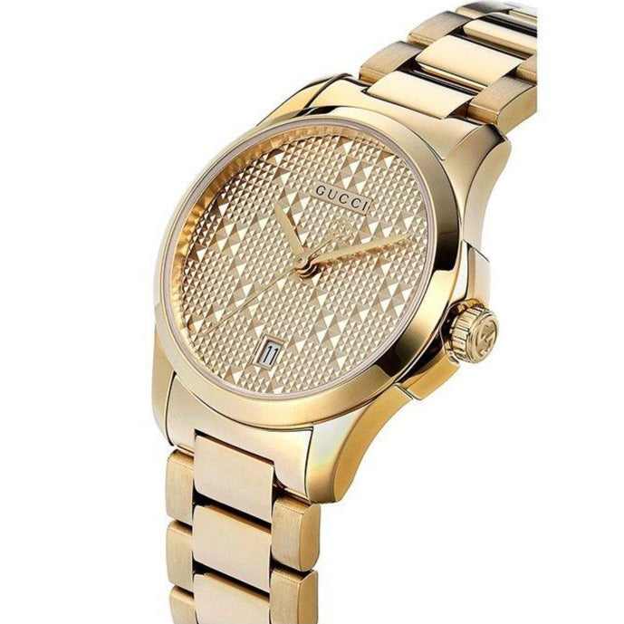 Gucci G Timeless Gold Dial Gold Steel Strap Watch For Women - YA126553