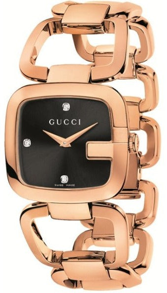 Gucci G Gucci Diamonds Black Dial Rose Gold Steel Strap Watch For Women - YA125409