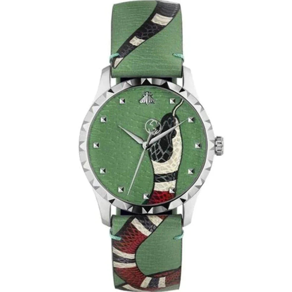 Gucci G Timeless Le Marche Des Merveilles Green Dial Green Leather Strap Watch for Women - YA1264081