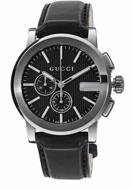Gucci G Chrono Black Dial Black Leather Strap Watch For Men - YA101205