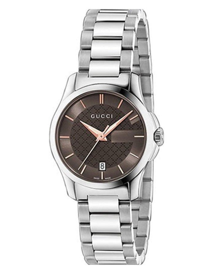 Gucci G Timeless Brown Dial Silver Steel Strap Watch For Women - YA126529