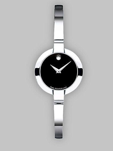 Movado Bela Black Dial Silver Steel Strap Watch For Women - 0606595