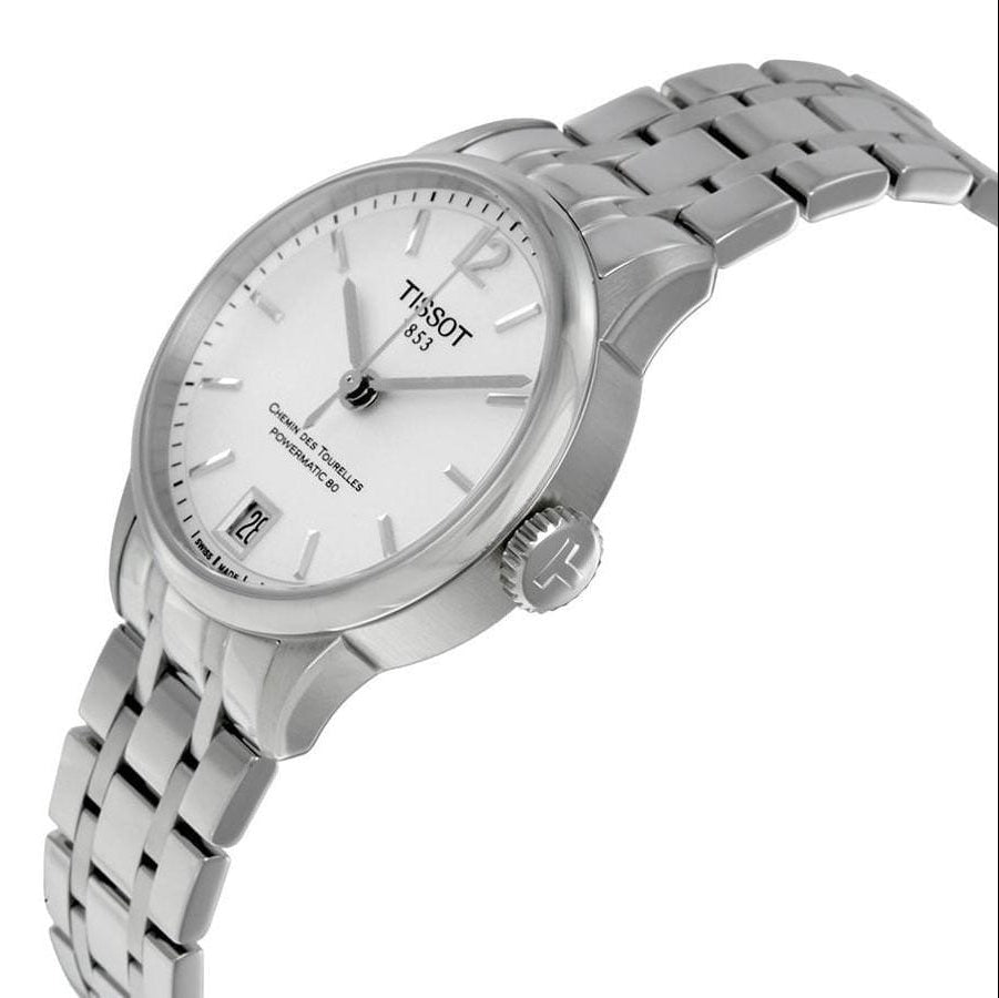 Tissot Chemin Des Tourelles Powermatic 80 Lady White Dial Silver Steel Strap Watch For Women - T099.207.11.037.00