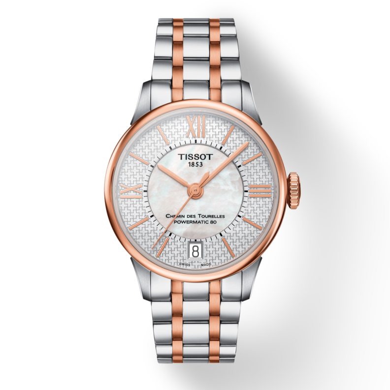 Tissot Chemin Des Tourelles Powermatic 80 Helvetic Price Lady Silver Dial Two Tone Steel Strap Watch For Women - T099.207.22.118.01