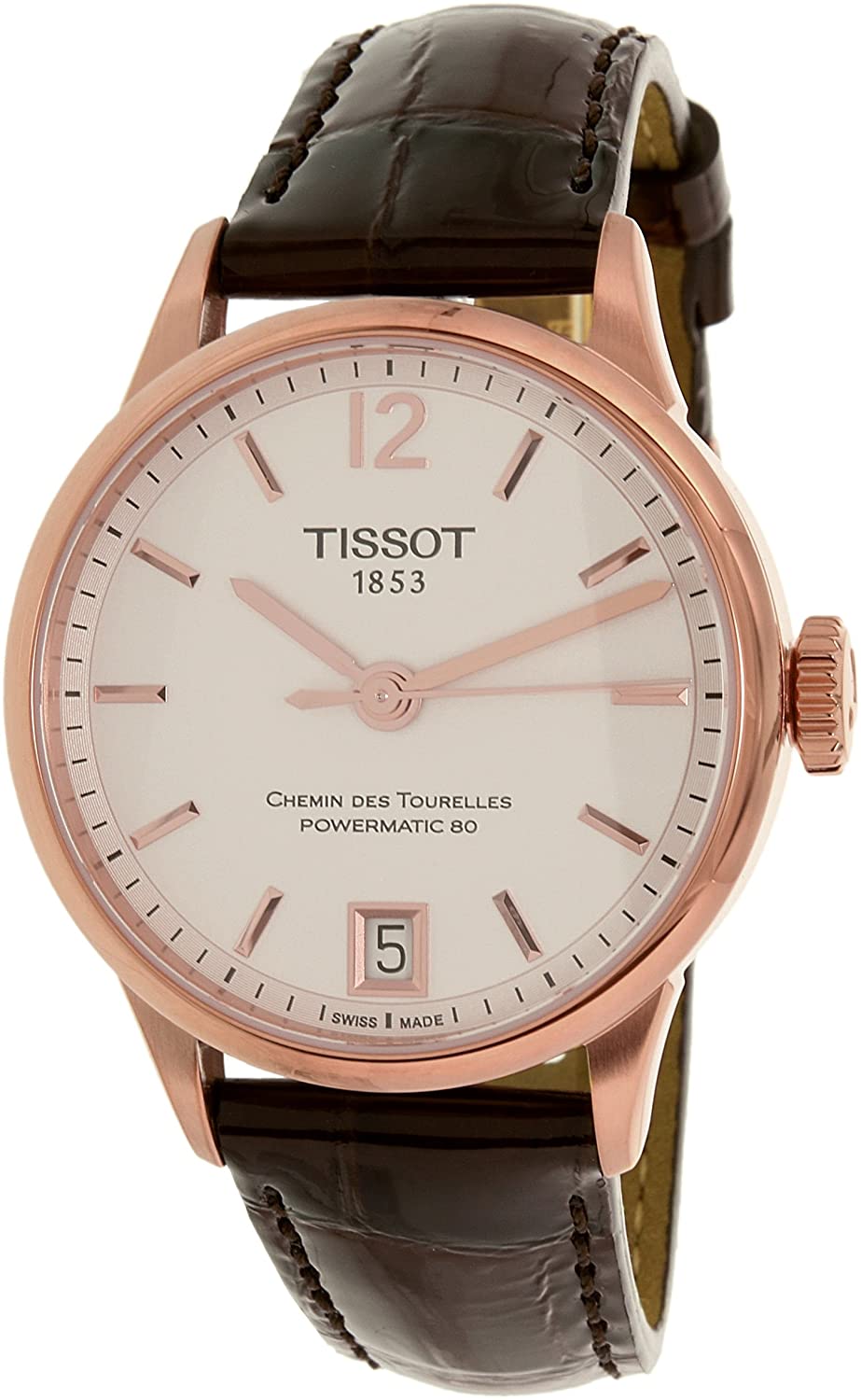 Tissot Chemin Des Tourelles Powermatic 80 Lady Silver Dial Brown Leather Strap Watch For Women - T099.207.36.037.00