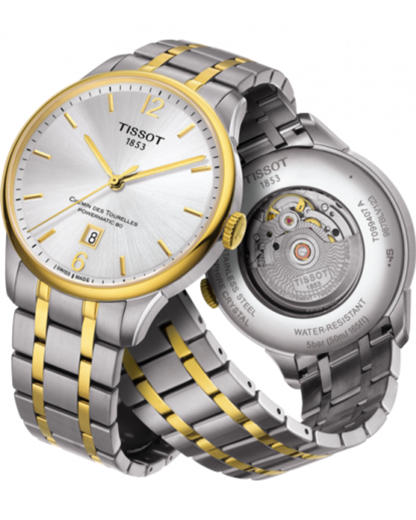 Tissot Chemin Des Tourelles Powermatic 80 Silver Dial Two Tone Steel Strap Watch For Men - T099.407.22.037.00